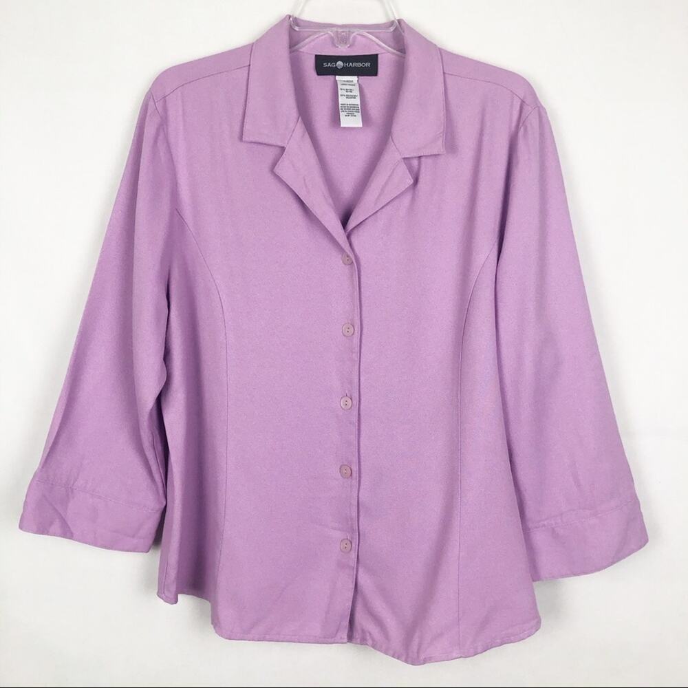 Sag Harbor Vintage Lavender Button Down Blouse Size Large